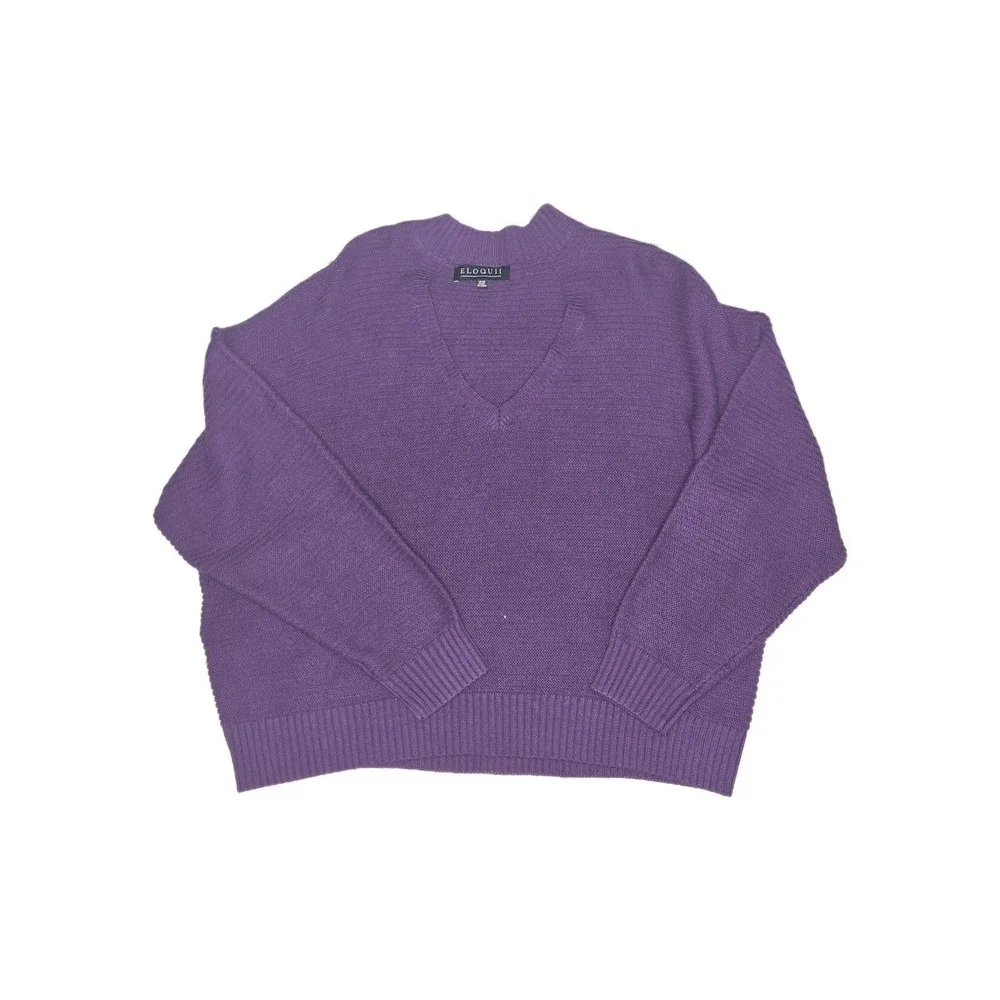 Eloquii Ribbed Sweater 14-16 Large Purple chunky  V Neck sweater  Plus Size - Picture 4 of 6